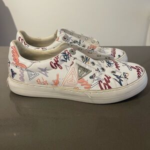 Guess Women's White and Multicolor Graphic Sneakers